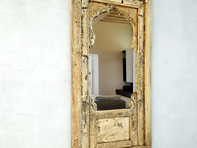 Old Wood Arched Window Mirror 3D model