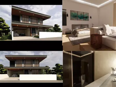 Large Modern 2 Storey House with Interior  Skp Lumion Enscape Low-poly 3D model