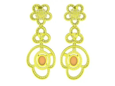 Luxury Floral Dangle Earrings with Oval Gemstone 3D Model 5881 3D print model