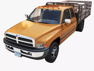Dodge Ram 1996 3500 Light duty stake truck Low-poly 3D model