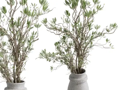 Branches with leaves in an old concrete vase 70 3D model