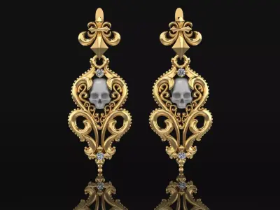Earrings with skulls and patterns 3D print model