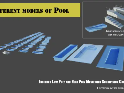 80 Pools Collection Pack with Setbuild Low-poly 3D model