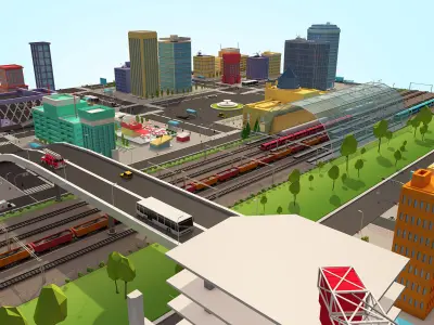 Ultimate Low Poly Megapolis City Pack2  Railway 3D model