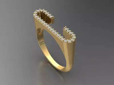 alphabet jewelry ring diamond letter C 3D print model