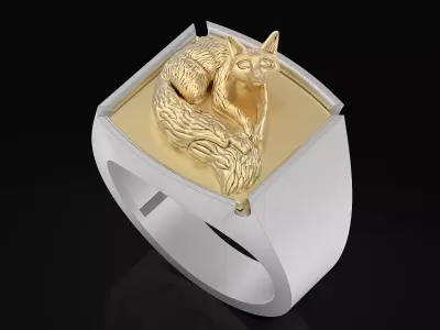 Fox  Man Ring Sculpture jewelry Gold silver 3D print model