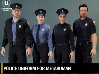 Police Uniform For MetaHuman - Game Ready Clothing - Rigged Low-poly 3D model