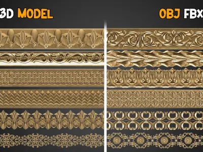 50 Ornaments Trim Brush    Vol 12 Low-poly 3D model