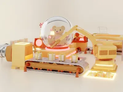 Production of Toy Factory Futuristic Low-poly 3D model Low-poly 3D model