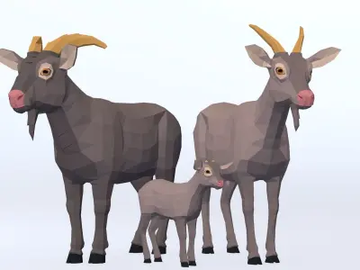 LowPoly Goats pack Low-poly 3D model