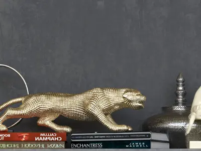 Set-136 shelf with gold and silver statues 3D model