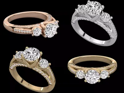 Luxury Pave Three Stone Diamond Ring CAD Model STL 3DM 3D print model