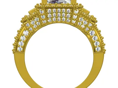 Princess Diamond Three Stone Halo Diamond Art Deco Ring 3D print model