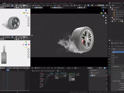 Animated Sequence of Car Tire Burnout Smoke in VDB Format 3D model