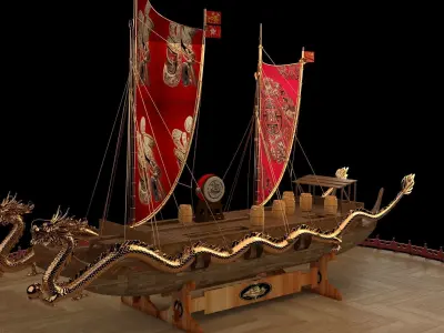 Chinese dragon  boat 3D model