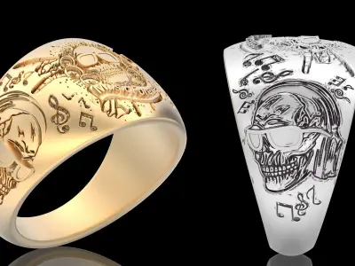 Music forever skull ring silver gold printable jewelry 3D model 3D print model