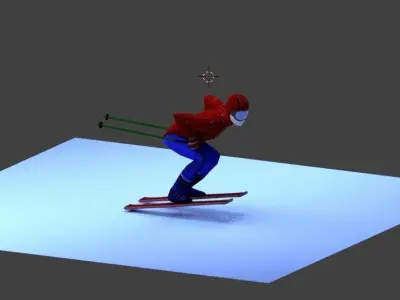 Skier spider man on skis Low-poly 3D model