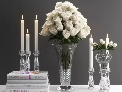 set1225 roses and candles in vase 3D model