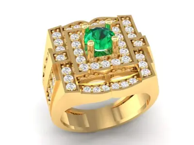 Luxury Square Gemstone Gold Ring for Men 324 3D print model