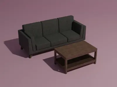 Couch and coffee table set 3D model