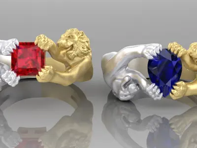 Rings with Lion and tigers 3D print model