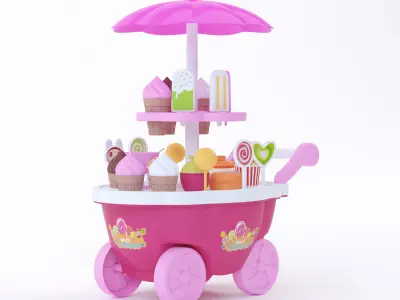 Ice Cream Cart Pink Low-poly 3D model