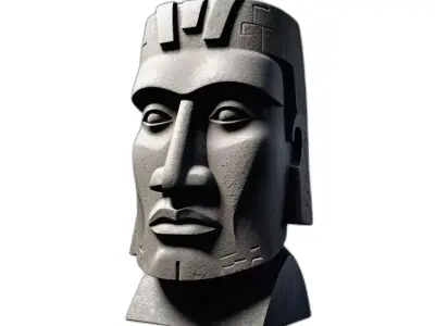 Ancient Stone Tribal Head Statue Low-poly 3D model