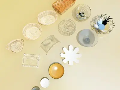 Basket and bowls collection 14 items 3D model