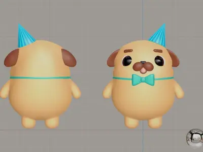 Cute Dog 3D model for game printing etc Low-poly 3D model