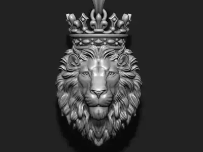 Lion pendant with crown and closed mouth v3  007 3D print model