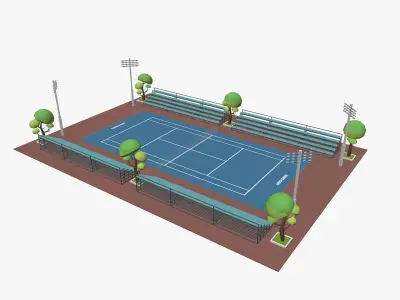 Cartoon Tennis Court Low-poly 3D model