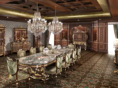 Louis XIV marble dining table by Modenese Luxury Interiors 3D model