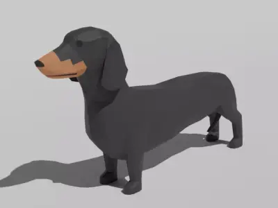 Low Poly Cartoon Dachshund Dog Low-poly 3D model