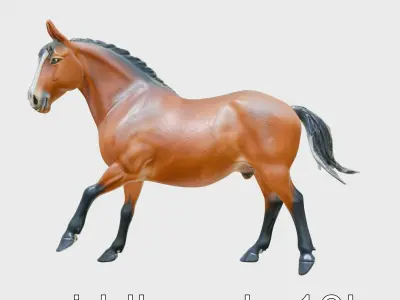 Majestic Bay Friesian Horse Model with Intricate Details Low-poly 3D model