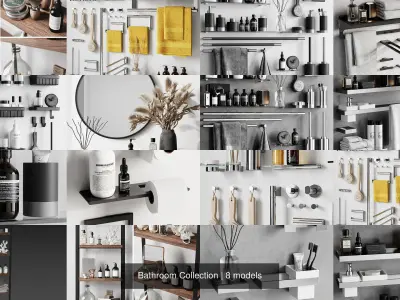 Bathroom Collection round mirror on table with books and plants