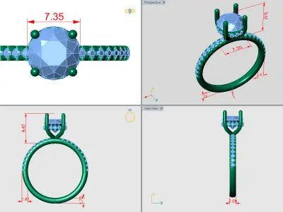 Solitaire ring with under halo Diamond on shank 3D print model