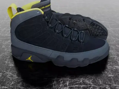 JORDAN 9 RETRO BLACK - UNIVERSITY GOLD 3D SHOES 3D model