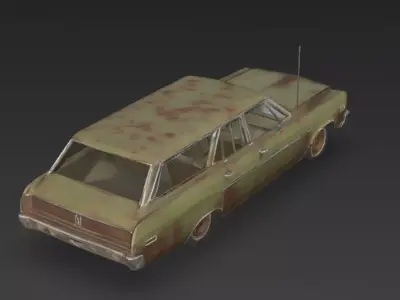 Abandoned Rusty Sedan 3D Model PBR Low-poly 3D model