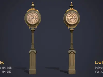 Street Clock Hight Low Poly Low-poly 3D model