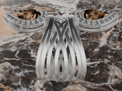 Jewerly ring with pear gemstone and diamond 3D model 3D model