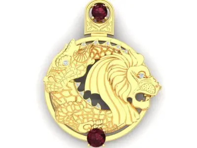 Dragon and Lion Pendant 3D print model