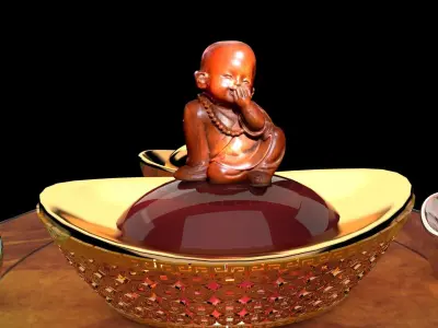  Chinese gold ingot and monk kid  3D model