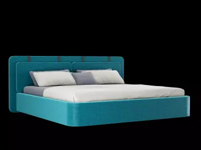 Bed with pillows and blanket 003 3D model