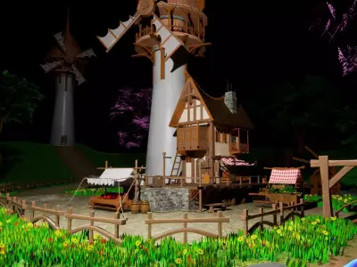 Stylized Windmill Village Game Ready Environment Unreal Engine  Low-poly 3D model