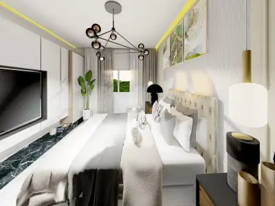 Bedroom with bed and lamps Free 3D model