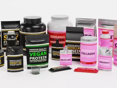 Sport Supplements - Complete Packaging Concept Collection Low-poly 3D model