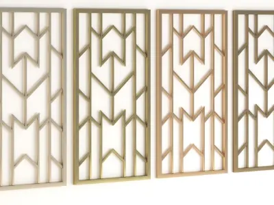 Decorative gold plaster partition screen with geometric pattern 3D model 2