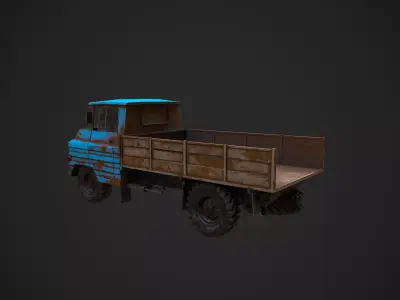 Low Poly Abandoned Rusty Truck - Textured  Low-poly 3D model