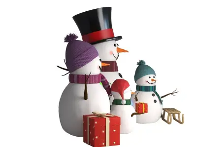 Christmas Snowman Family Pack with Gifts and Lights 3D model