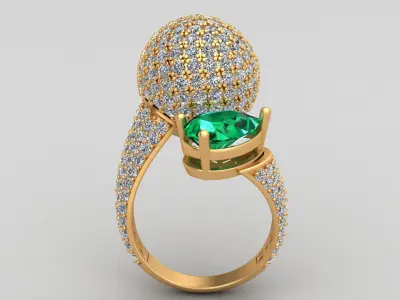 De Grisogono Boule Collection Emerald Diamond Gold Ring  3D print model